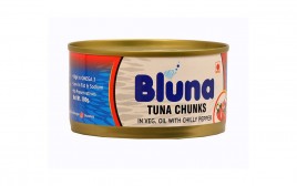 Bluna Tuna Chunks In Veg. Oil With Chilly Pepper  Tin  180 grams